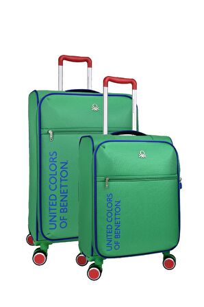 United Colors Of Benetton Ultra Light Hafif Lüx Kumaş 2'li Valiz Seti Orta Boy - Kabin Boy Yeşil BNT2100