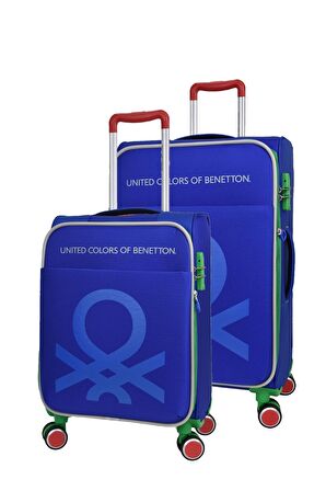 United Colors Of Benetton Ultra Light Hafif Lüx Kumaş 2'li Valiz Seti Orta Boy - Kabin Boy Mavi BNT2200