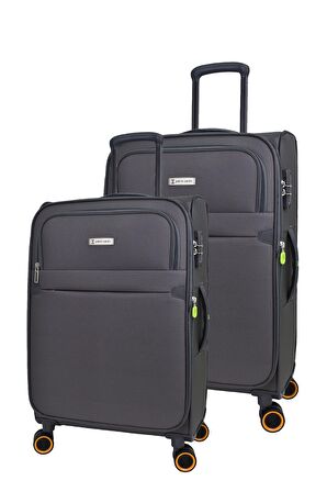 Pierre Cardin Ultra Light Hafif Lüx Kumaş 2'li Valiz Seti Büyük Boy - Orta Boy Gri PC6000