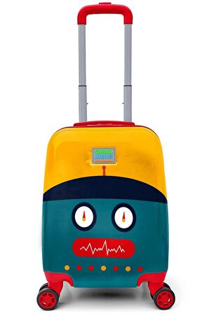 Elatae Policarbon Kırılmaz Çocuk Valizi Lacivert Çivit Robot Desenli