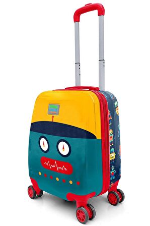 Elatae Policarbon Kırılmaz Çocuk Valizi Lacivert Çivit Robot Desenli