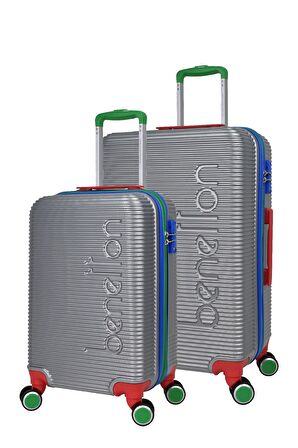 United Colors Of Benetton Lüx Abs 2'li Valiz Seti Orta Boy - Kabin Boy Gri BNT500