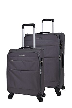 Pierre Cardin Ultra Light Hafif Lüx Kumaş 2'li Valiz Seti Orta Boy - Kabin Boy Gri PC4200