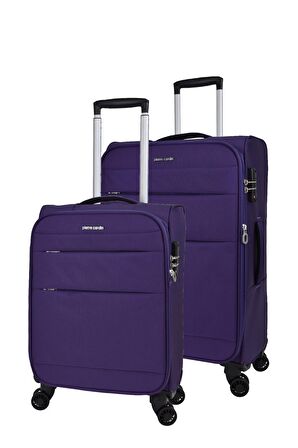 Pierre Cardin Ultra Light Hafif Lüx Kumaş 2'li Valiz Seti Orta Boy - Kabin Boy Mor PC4200