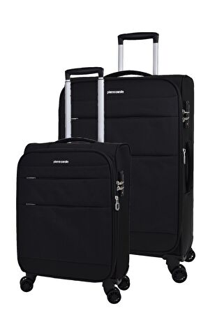 Pierre Cardin Ultra Light Hafif Lüx Kumaş 2'li Valiz Seti Büyük Boy - Kabin Boy Siyah PC4200