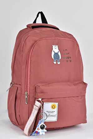Elatae Unisex Çok Gözlü Günlük Seyahat Okul Sırt Çantası Gül Kurusu 51501