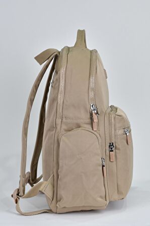 Elatae Unisex Çok Gözlü Günlük Seyahat Okul Sırt Çantası Bej 17295