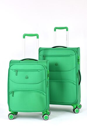 United Colors Of Benetton Ultra Light Kumaş 2'li Valiz Seti Orta Boy - Kabin Boy Yeşil BNT2400