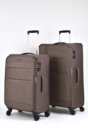 Pierre Cardin Ultra Light Hafif Lüx Kumaş 2'li Valiz Seti Büyük Boy - Orta Boy Kahverengi PC4200
