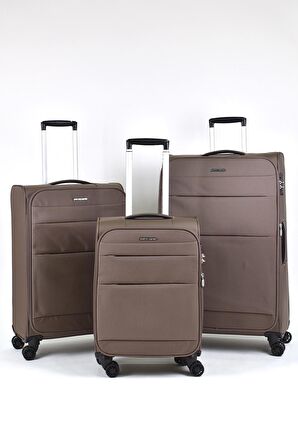 Pierre Cardin Ultra Light Hafif Lüx Kumaş 3'lü Valiz Seti Kahverengi PC4200