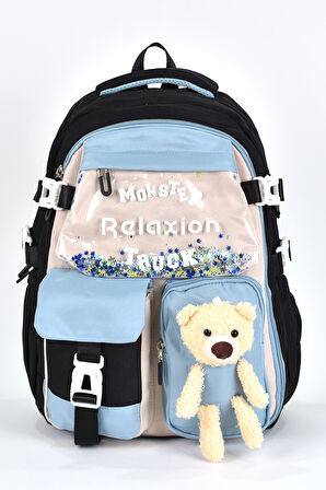 Elatae Ortopedik Lüks Kumaş Unisex Çok Gözlü Çocuk İlkokul Çantası Siyah 1461
