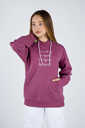 
Kapüşonlu Baskı Detaylı Çocuk Kız Tek Sweatshirt Vİşne