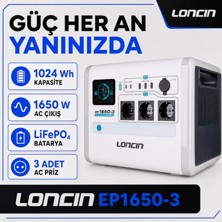 Loncin EP1650-3 1650 W 1024 Wh LiFePO₄ Taşınabilir Güç İstasyonu