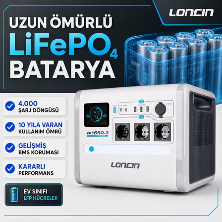Loncin EP1650-3 1650 W 1024 Wh LiFePO₄ Taşınabilir Güç İstasyonu