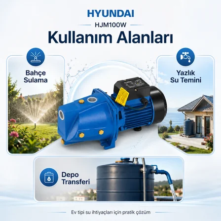 Hyundai HJM100W Elektrikli Su Pompası 1 HP 750 W 58 L/dk 47 m Basma Yüksekliği