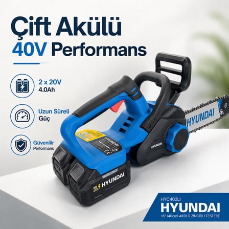 Hyundai HYC402LI 40V Akülü Zincirli Testere 2x4.0Ah Bataryalı 16 İnç 2600W