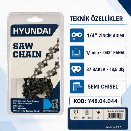 Hyundai Kesik Testere Zinciri 1/4" 1,1 mm 18,5 Diş 37 Bakla