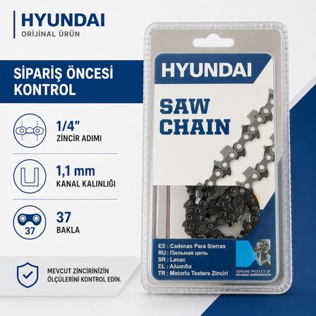 Hyundai Kesik Testere Zinciri 1/4" 1,1 mm 18,5 Diş 37 Bakla