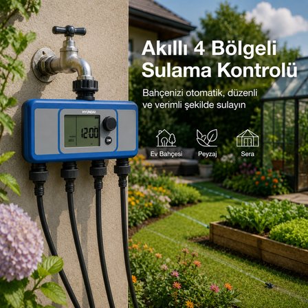 Hyundai G22104 Dijital Sulama Zamanlayıcısı 4 Bölge 4 Çıkışlı Bahçe Sulama Timer