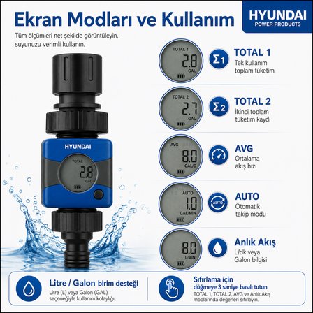 Hyundai G22105 Dijital Su Akış Ölçer Debimetre Bahçe Sulama Su Sayacı