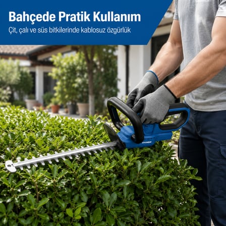 Hyundai HY20CHT 20V Max Akülü Çit Budama Makinesi 55 cm Bıçak 20 mm Kesim Akü ve Şarj Cihazı Hariç