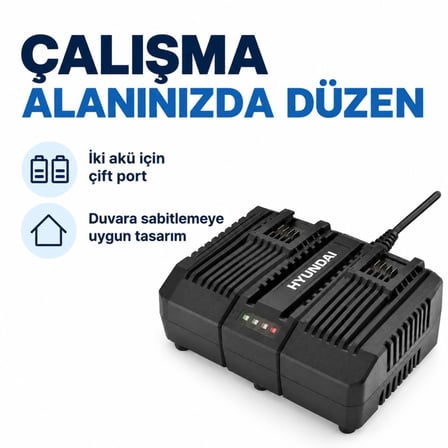 Hyundai C20-4D 20V Max 4A Çift Portlu Akü Şarj Cihazı