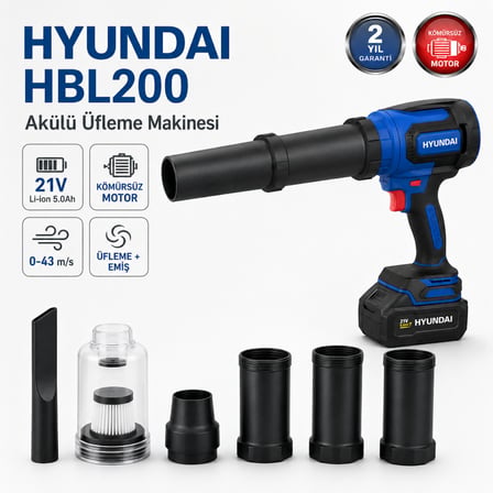 Hyundai HBL200 21V Akülü Üfleme Makinesi 5.0Ah Bataryalı Kompakt Blower