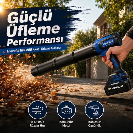 Hyundai HBL200 21V Akülü Üfleme Makinesi 5.0Ah Bataryalı Kompakt Blower