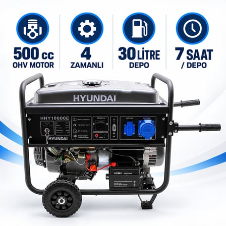 Hyundai HHY10000EAS 8,5 kW / 10,6 kVA Benzinli Jeneratör – Marşlı, Monofaze, Otomatik ATS’li