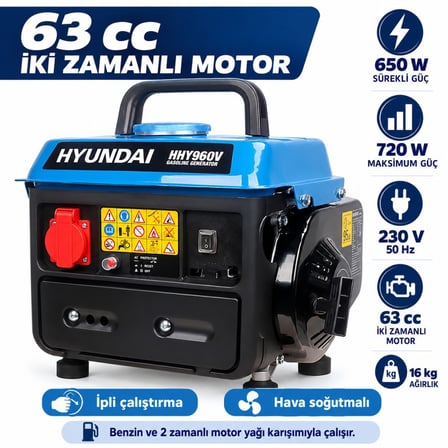 Hyundai HHY960V Benzinli Portatif Jeneratör 650W Sürekli 720W Maksimum 230V