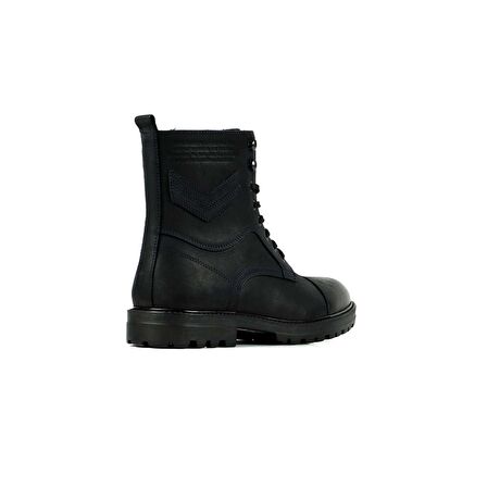 Hammer Jack Yuvarlak Burun Kısa Topuk Bağcıklı Günlük Siyah Kar Botu Nubuk