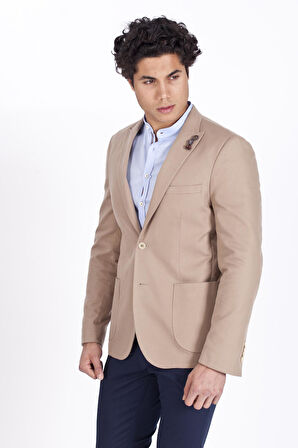 Erkek Casual Camel Slim Fit Dar Kesim Blazer Ceket 4864