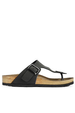 Slazenger LUKE Kadın Parmak Arası Plaj Siyah Nubuk Terlik