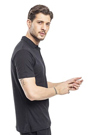 Slazenger SOHO I Erkek Polo Yaka Siyah Tişört