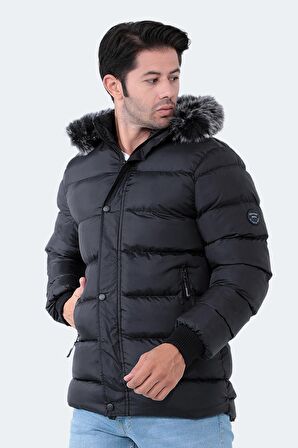 Slazenger HARSHAL IN Erkek Kapüşonlu Şişme Siyah Mont & Kaban