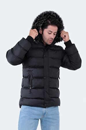 Slazenger HARSHAL IN Erkek Kapüşonlu Şişme Siyah Mont & Kaban