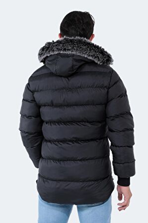 Slazenger HARSHAL IN Erkek Kapüşonlu Şişme Siyah Mont & Kaban