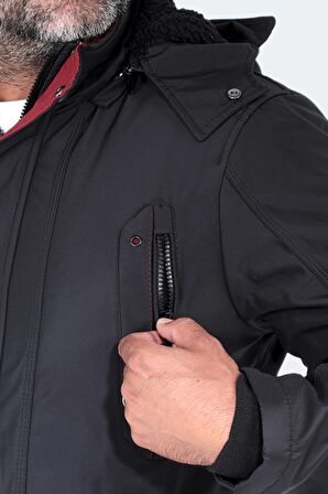 Slazenger HOLD Erkek Kapüşonlu Siyah Mont & Kaban