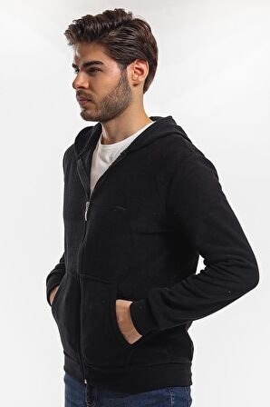 Slazenger SAMSON IN Erkek Fermuarlı Kapüşonlu Cepli Siyah Polar