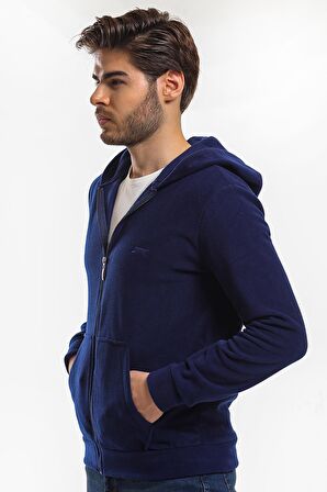 Slazenger SAMSON IN Erkek Fermuarlı Kapüşonlu Cepli Lacivert Polar