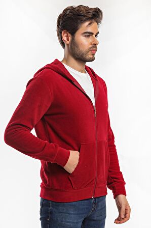 Slazenger SAMSON IN Erkek Fermuarlı Kapüşonlu Cepli Bordo Polar