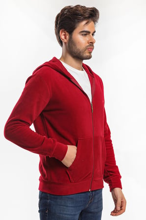 Slazenger SAMSON IN Erkek Fermuarlı Kapüşonlu Cepli Bordo Polar