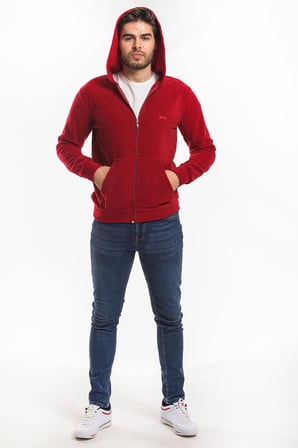 Slazenger SAMSON IN Erkek Fermuarlı Kapüşonlu Cepli Bordo Polar