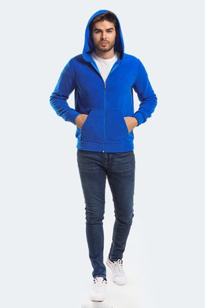 Slazenger SAMSON IN Erkek Fermuarlı Kapüşonlu Cepli Saks Mavi Polar