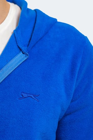 Slazenger SAMSON IN Erkek Fermuarlı Kapüşonlu Cepli Saks Mavi Polar