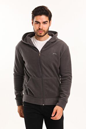 Slazenger SAMSON IN Erkek Fermuarlı Kapüşonlu Cepli Koyu Gri Polar