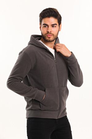 Slazenger SAMSON IN Erkek Fermuarlı Kapüşonlu Cepli Koyu Gri Polar