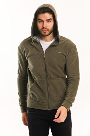 Slazenger SAMSON IN Erkek Fermuarlı Kapüşonlu Cepli Haki Polar