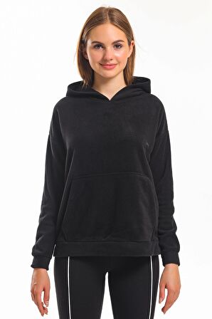 Slazenger SASSA IN Kadın Kapüşonlu Cepli Siyah Polar