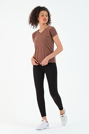 Slazenger PLAY Kadın V Yaka Kahve Tişört